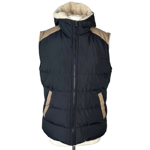 Zshow Womans Quilited Puffer Vest Hood Black Warm Fur Lined Size Large - Picture 2 of 12
